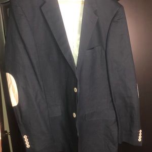 Blue linen blazer white patch elbows
